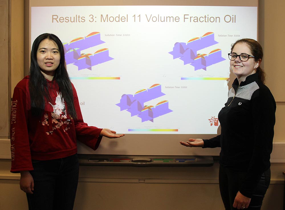 Two Perth College UHI students presented their project findings to an oil and gas operator to help solve the problem of emptying remaining oil out of underwater storage tanks. Two Perth College UHI students presented their project findings to an oil and gas operator to help solve the problem of emptying remaining oil out of underwater storage tanks.