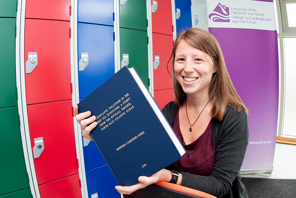 A microplastics researcher from Wales became the first person to graduate with a doctorate from the university. Winnie Courtene-Jones from Cardigan was presented with the qualification at the Scottish Association for Marine Science UHI graduation ceremony in Oban. A microplastics researcher from Wales became the first person to graduate with a doctorate from the university. Winnie Courtene-Jones from Cardigan was presented with the qualification at the Scottish Association for Marine Science UHI graduation ceremony in Oban.
