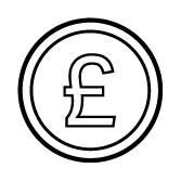Icon of a coin with a Great British Pound symbol on it