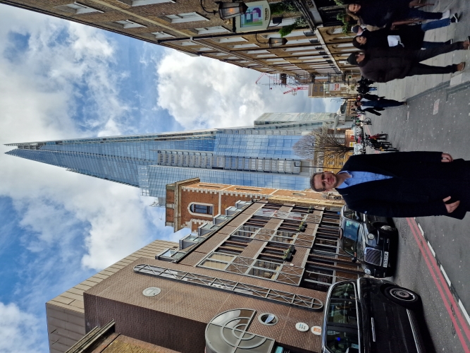 Michael Leftwich standing outside the Shard in London Michael Leftwich standing outside the Shard in London