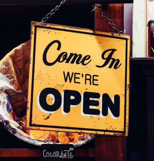 Open sign on shop door Open sign on shop door
