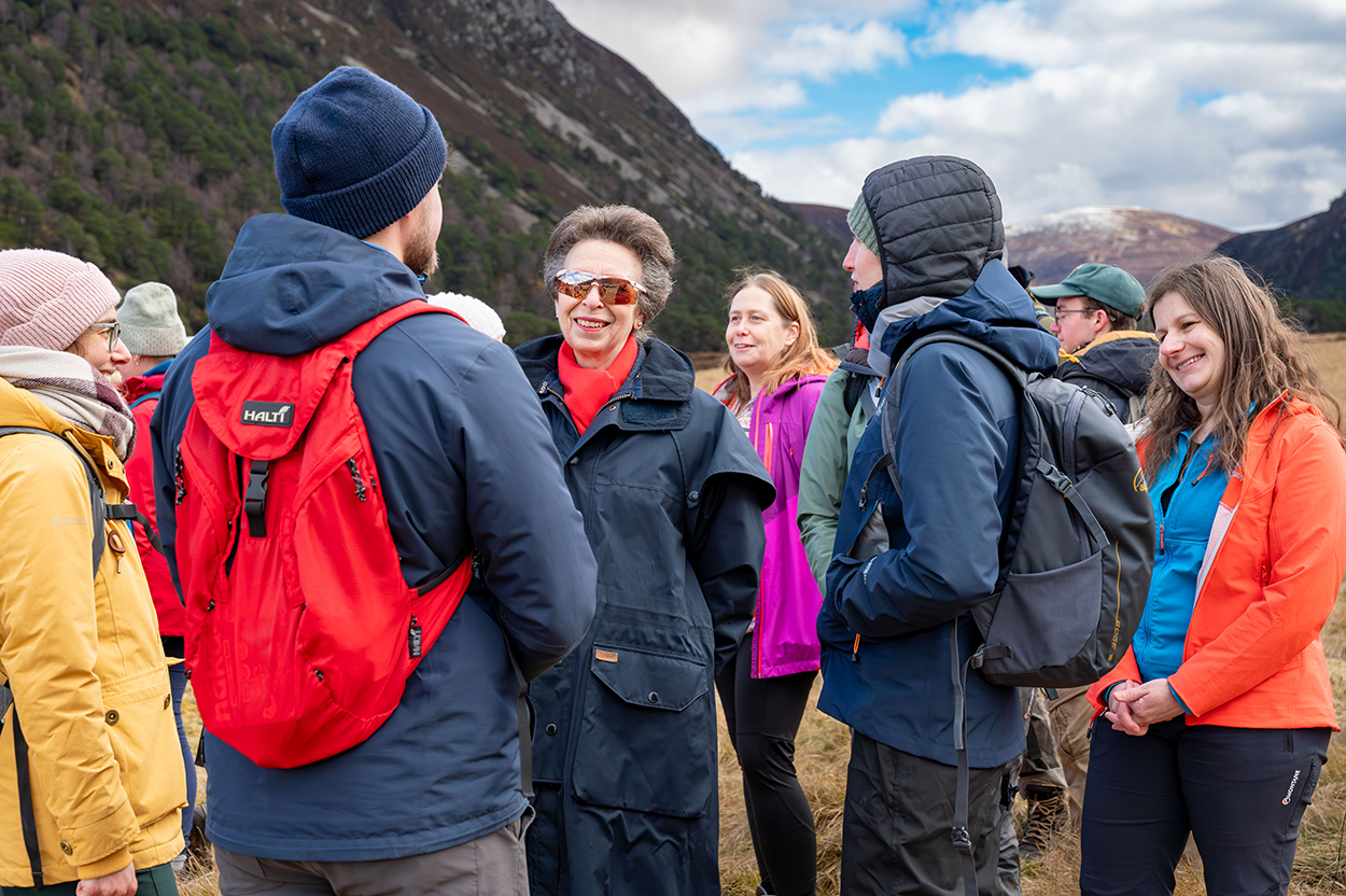 UHI students receive a visit from The Princess Royal at Glenfeshie Estate during integrated land use conference UHI students receive a visit from The Princess Royal at Glenfeshie Estate during integrated land use conference