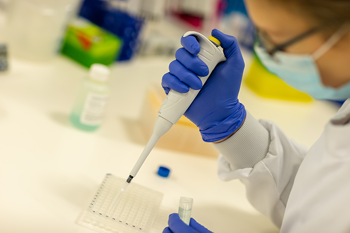 A scientist using a pipette A scientist using a pipette