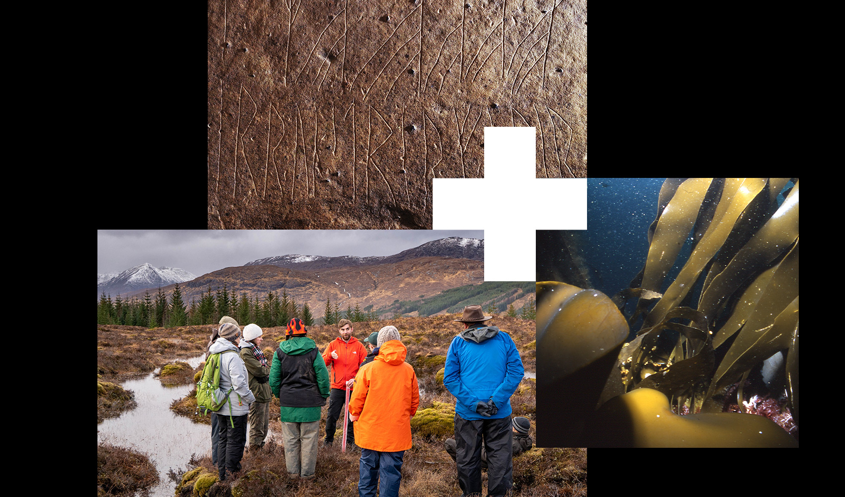 Trio of subject images. Top: history, right: aquaculture, bottom: community land ownership Trio of subject images. Top: history, right: aquaculture, bottom: community land ownership