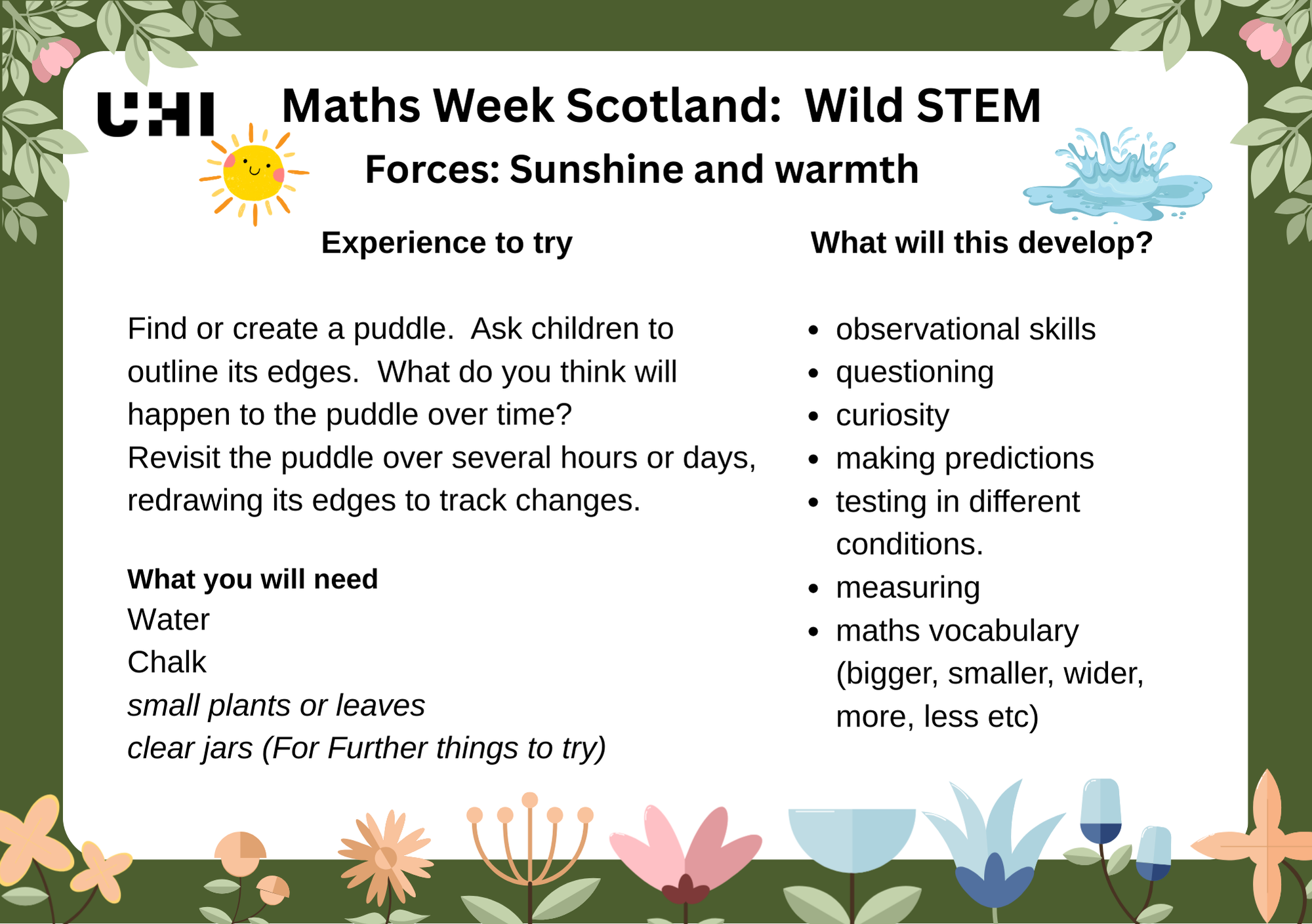 Maths Week Scotland 2025 activity - Forces - Sunshine activity