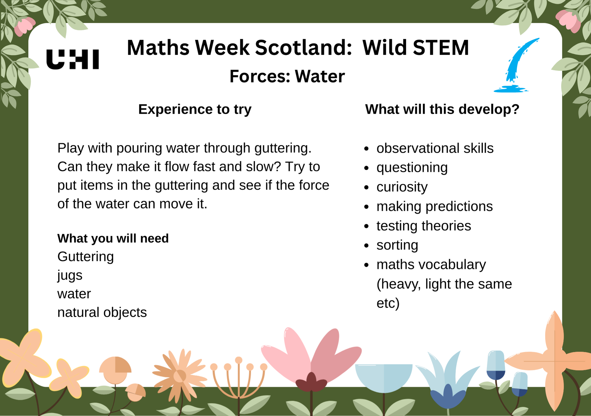 Maths Week Scotland 2025 activity - Forces - Water activity